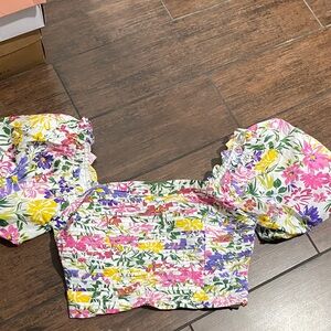 Vibrant Floral Pleated Blouse